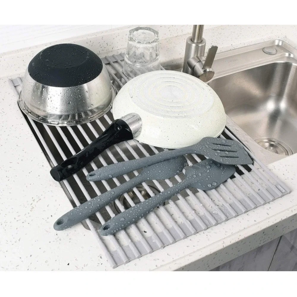Surpahs Roll-Up Dish Drying Rack, Warm Gray, 17.5